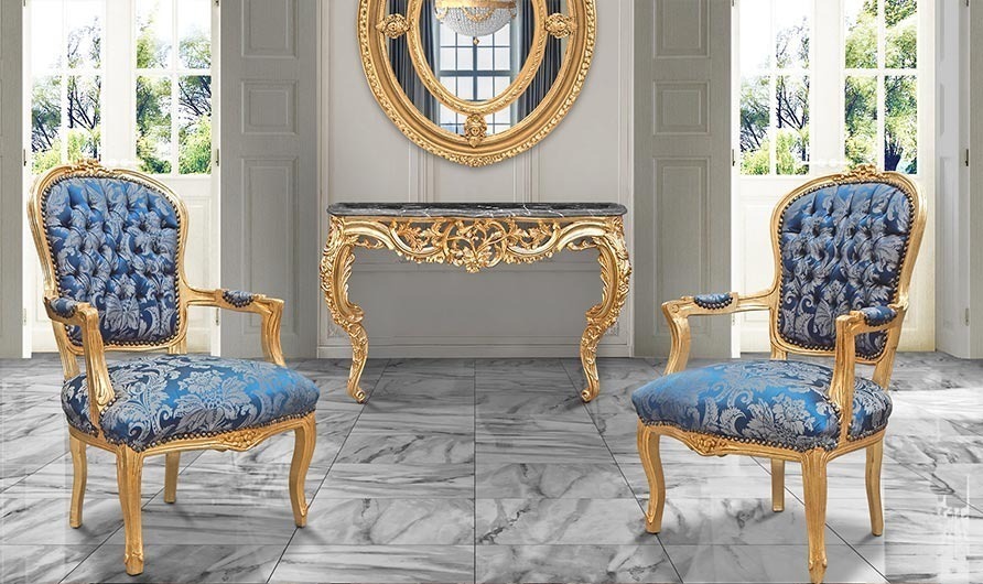 поставил два стиля louis XV стулья Гоблина голубой ткани и позолоченная Royal Art Palace